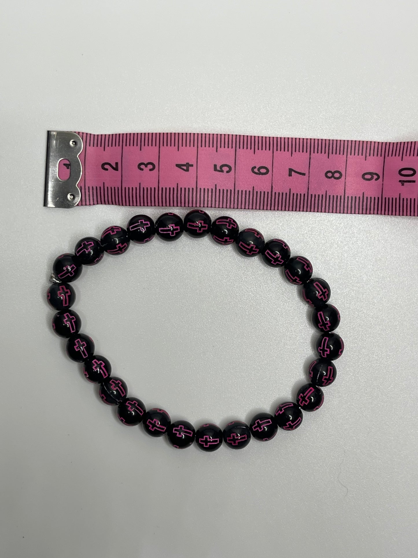 Dark Pink Colored Christian Cross Beaded Bracelet