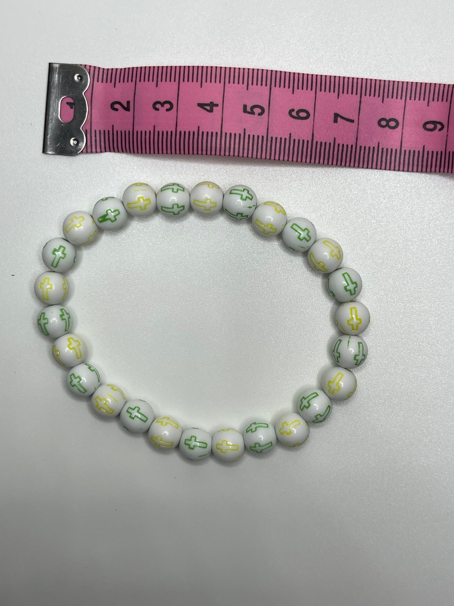 Green and Yellow Cross Light Beaded Christian Bracelet