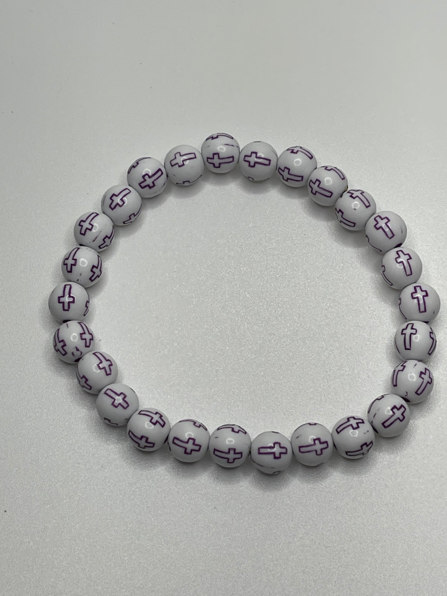 Purple Cross Light Beaded Christian Bracelet