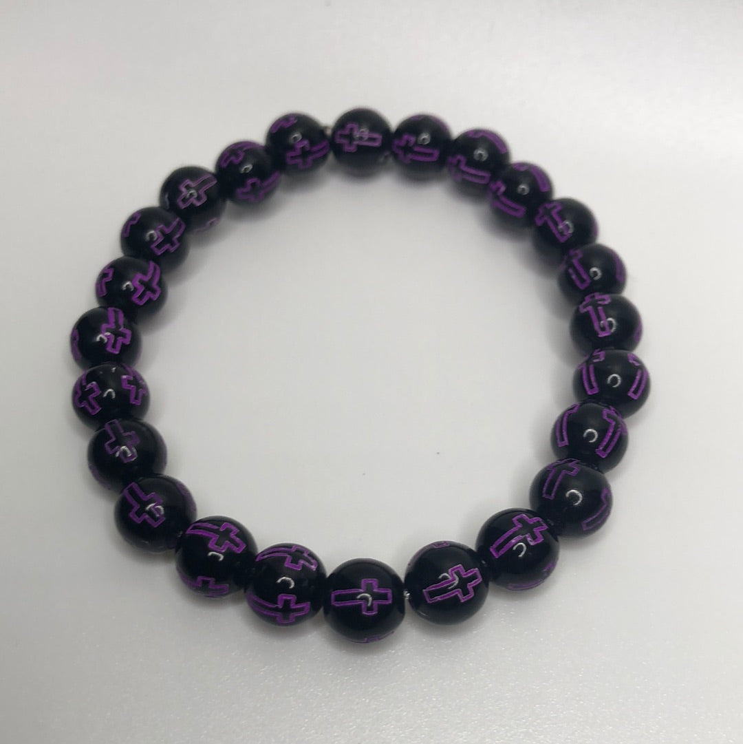 Dark Purple Colored Christian Cross Beaded Bracelet
