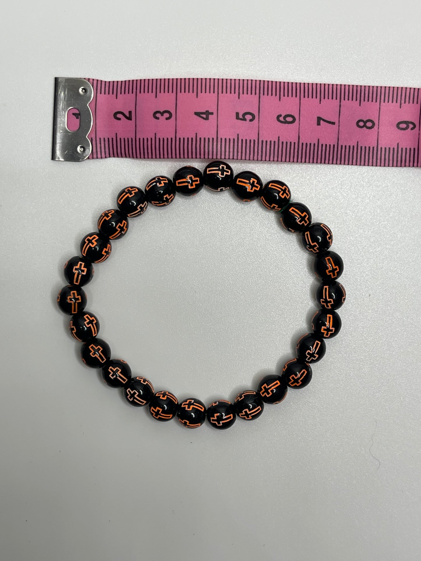 Dark Orange Colored Christian Cross Beaded Bracelet
