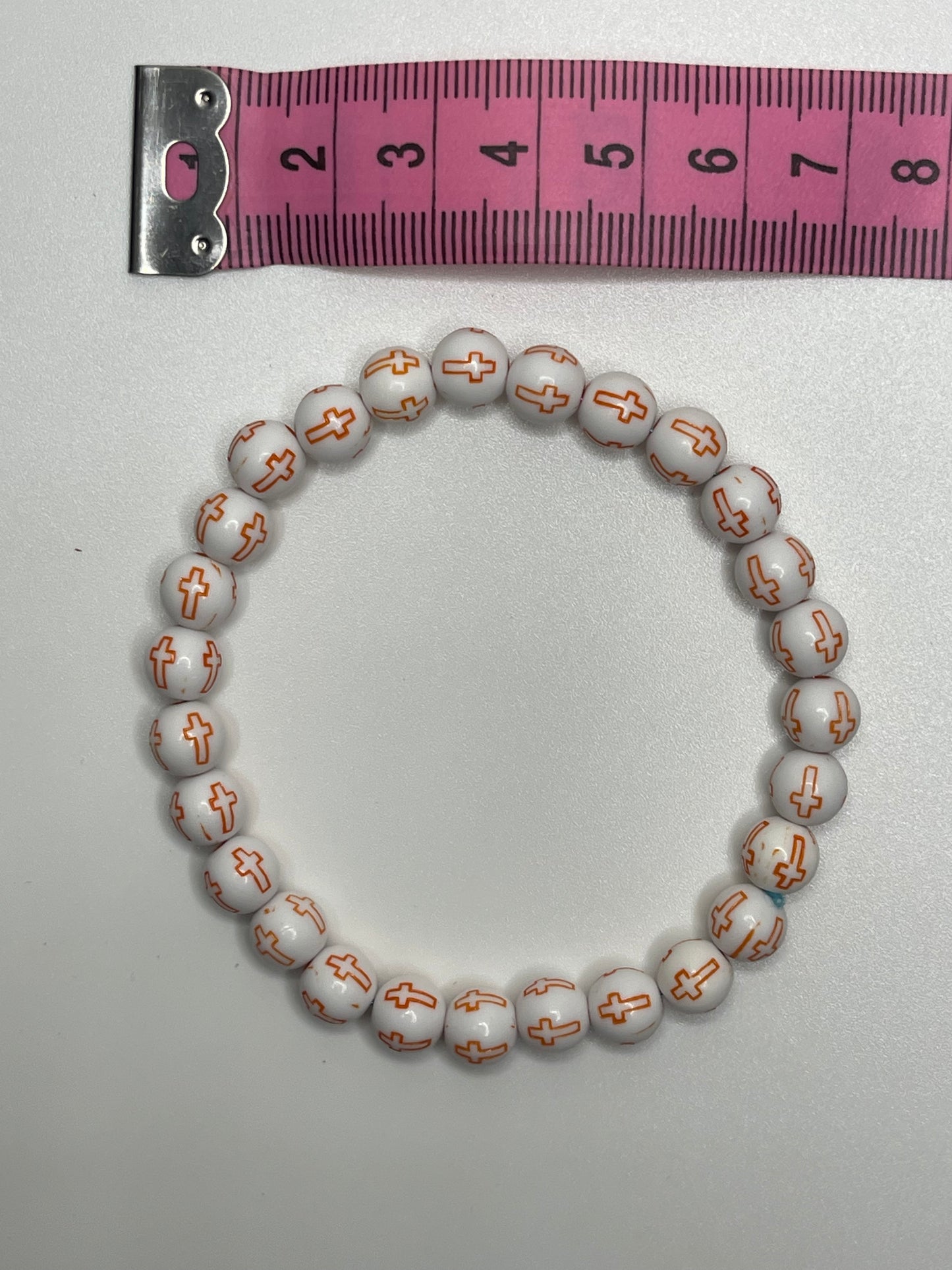 Orange Cross Light Beaded Christian Bracelet