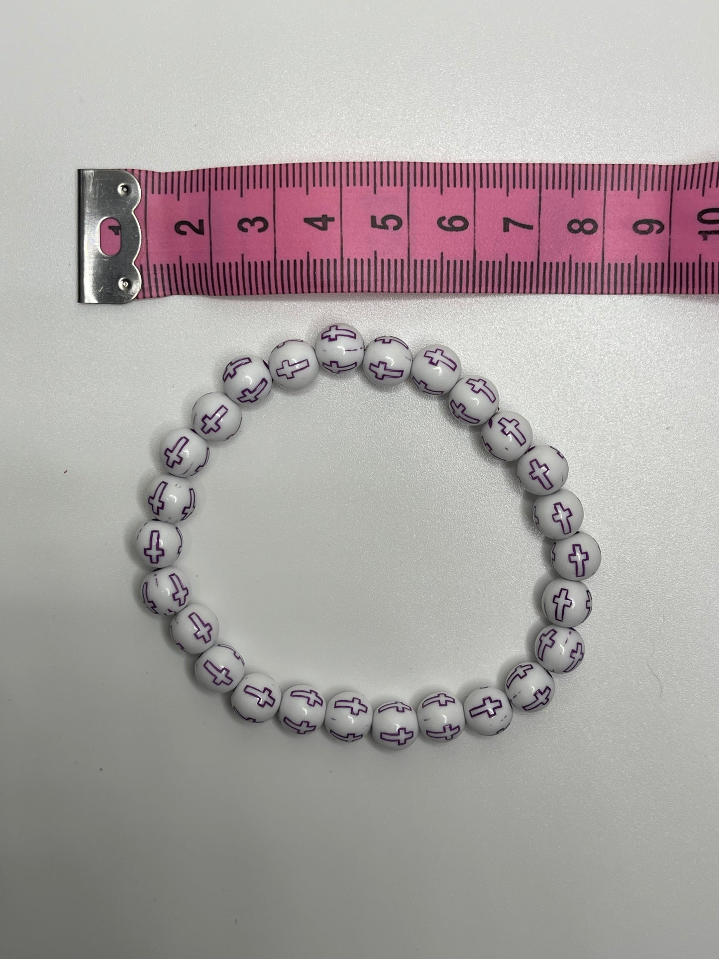 Purple Cross Light Beaded Christian Bracelet