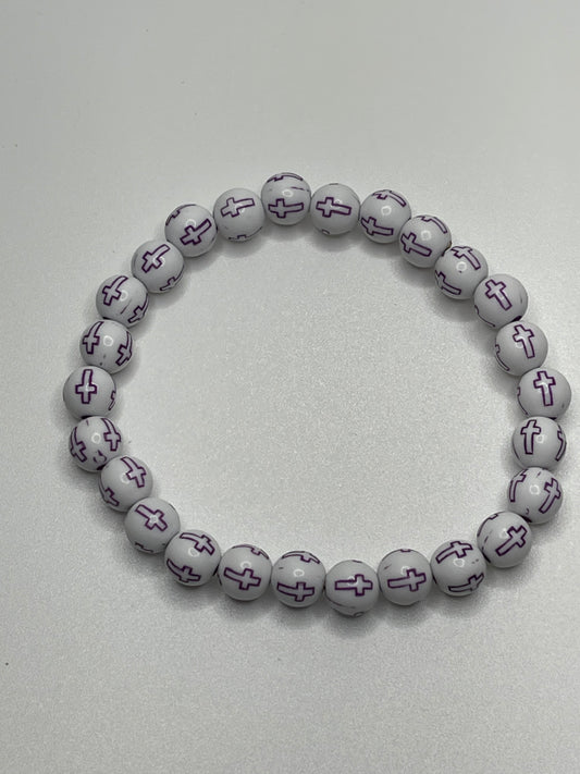 Purple Cross Light Beaded Christian Bracelet