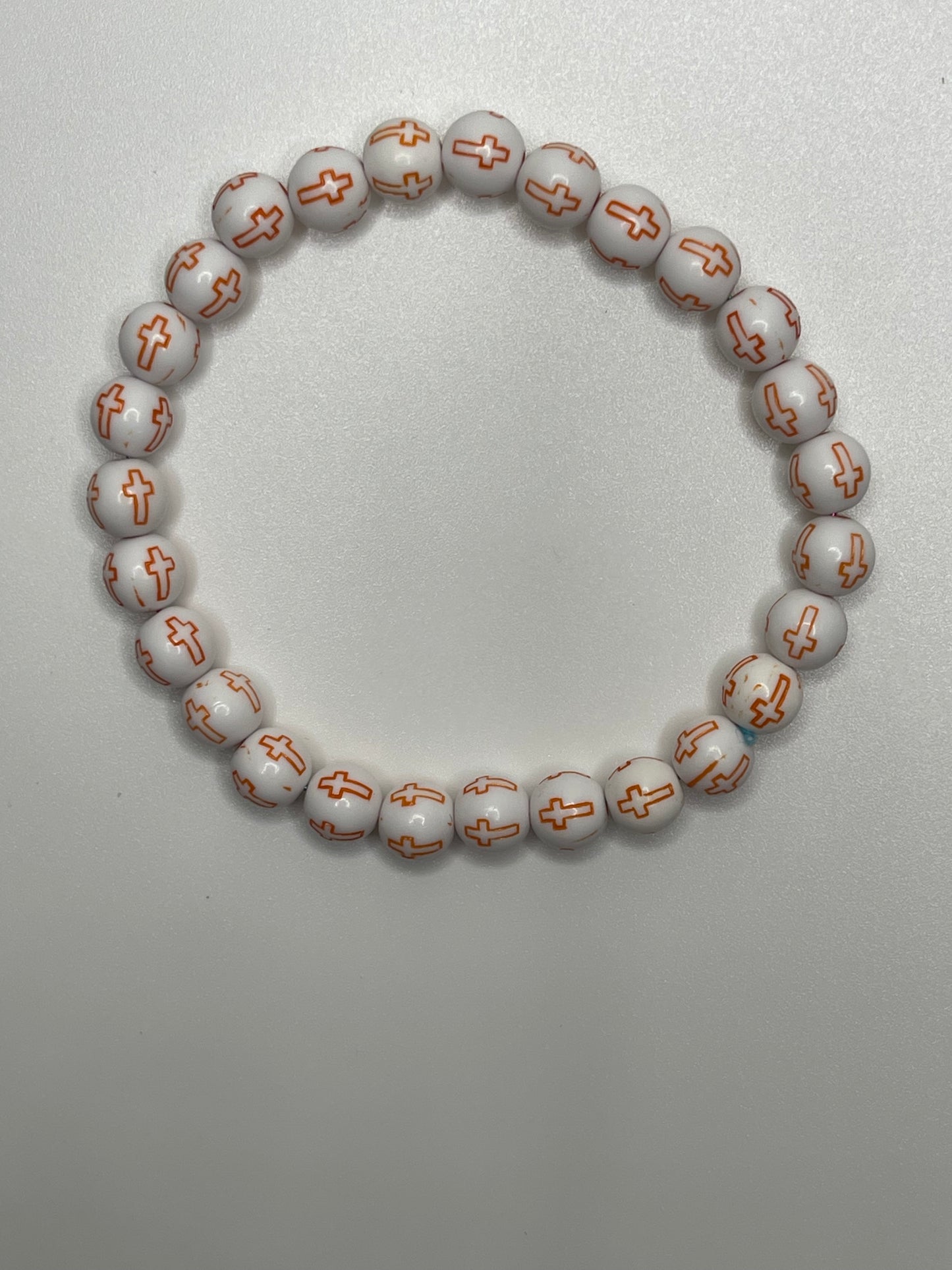 Orange Cross Light Beaded Christian Bracelet