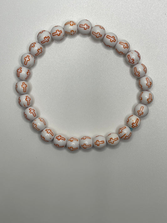 Orange Cross Light Beaded Christian Bracelet