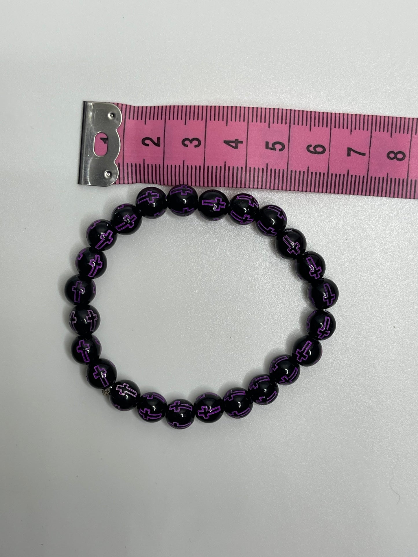 Dark Purple Colored Christian Cross Beaded Bracelet