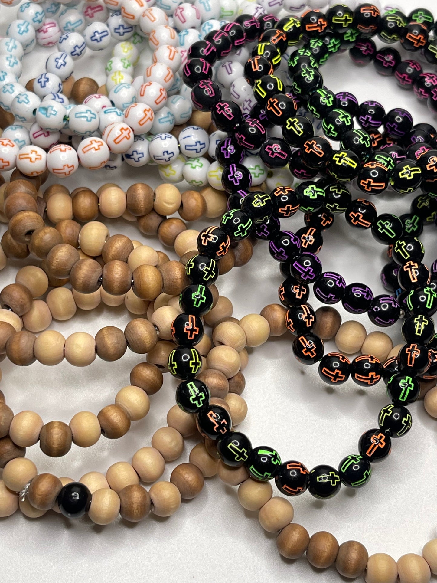 Dark Orange Colored Christian Cross Beaded Bracelet